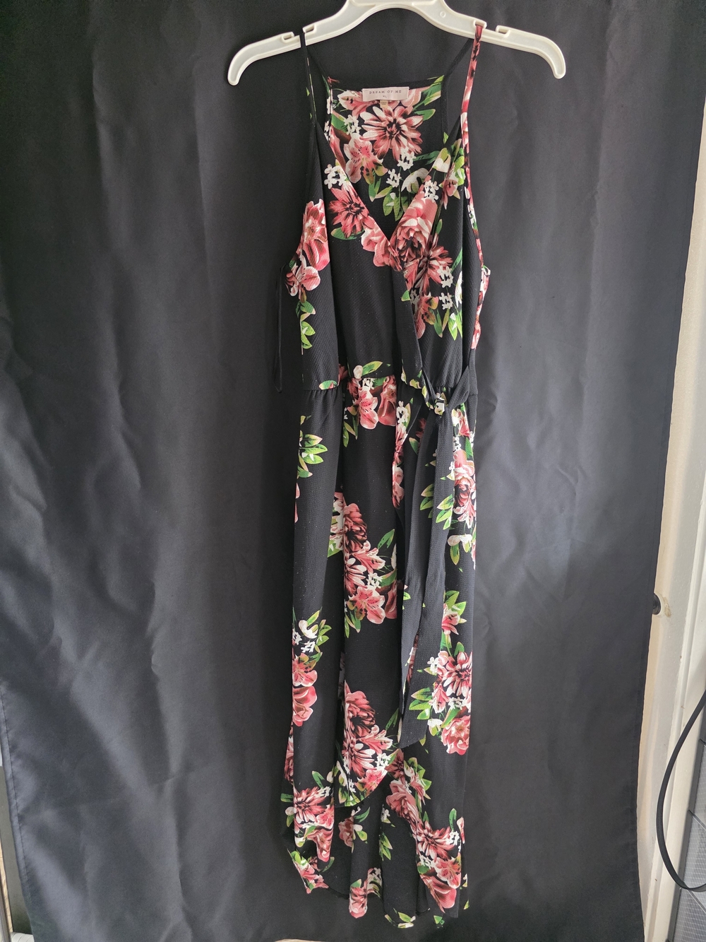 Floral Maxi Dress - Black with Pink Bloom